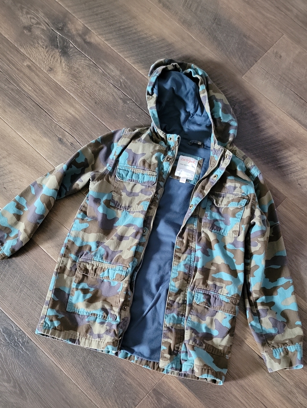 Kids Cat&Jack Green/Blue Camouflage Hooded Cargo Utility Jacket